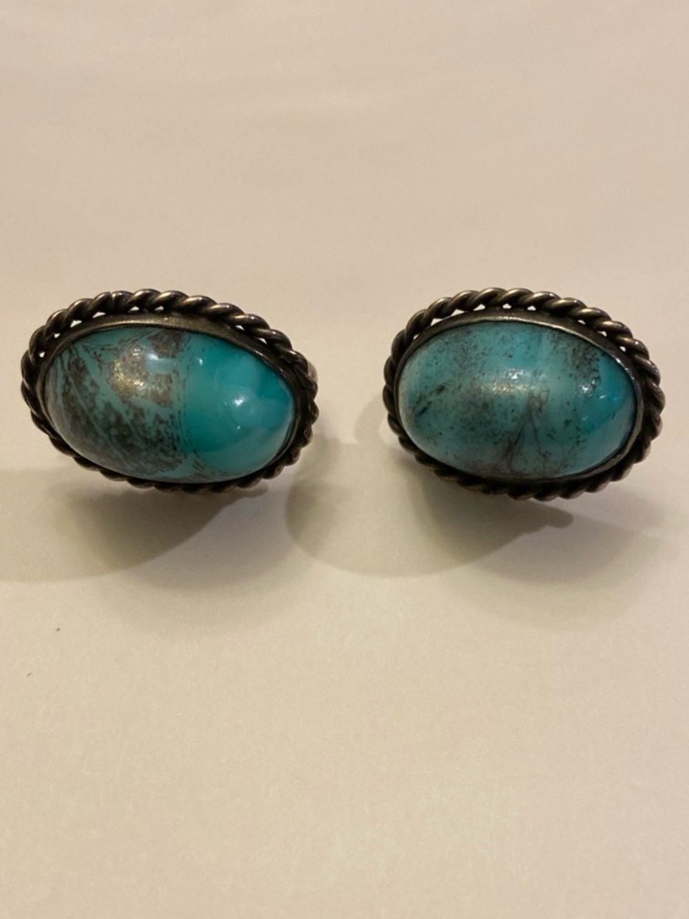 Antique 925 Sterling Silver Screw Back Earrings With Turquoise Look Stones